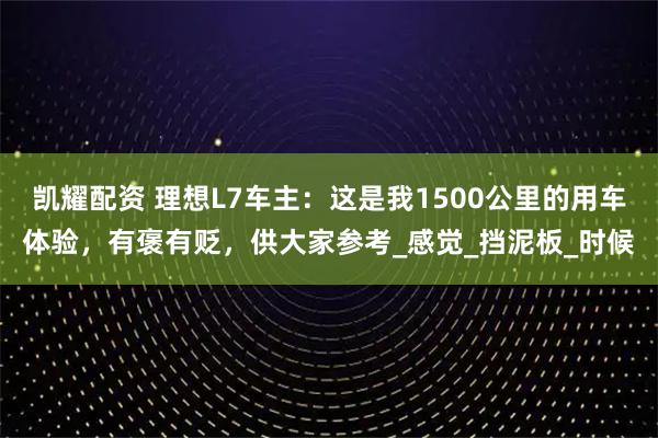 凯耀配资 理想L7车主：这是我1500公里的用车体验，有褒有贬，供大家参考_感觉_挡泥板_时候