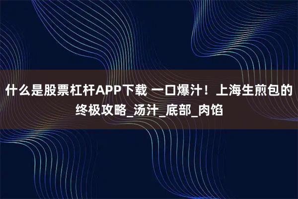 什么是股票杠杆APP下载 一口爆汁！上海生煎包的终极攻略_汤汁_底部_肉馅