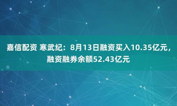 嘉信配资 寒武纪：8月13日融资买入10.35亿元，融资融券余额52.43亿元